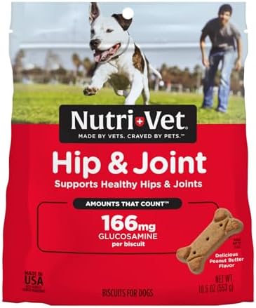 Nutri-Vet Hip & Joint Biscuits for Dogs – Tasty Dog Glucosamine Treat & Dog Joint Supplement – Small Sized Biscuit with 166mg Glucosamine – 19.5 oz – (Package May Vary)