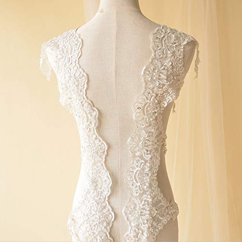 1 Yard Ivory Sequin Beaded Bridal Trimming Ribbon Wedding Lace Trim Floral Lace Edging Bridal Dress Sewing Fringe