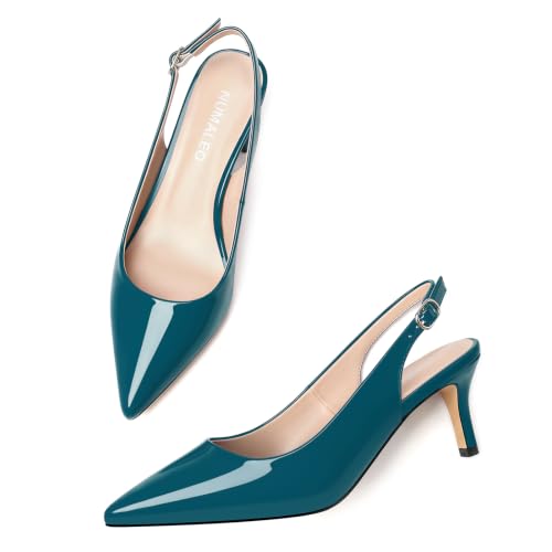 Image of NUMALEO Slingback Heels for Women Pointed Close Toe Kitten Heels Patent Pumps Dress Party Comfy Heeled Sandals Stiletto 2.5 Inch Dress Shoes