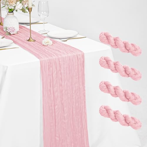 Pesonlook 4 Pack Cheesecloth Table Runner Light Pink Long 21x120 inch