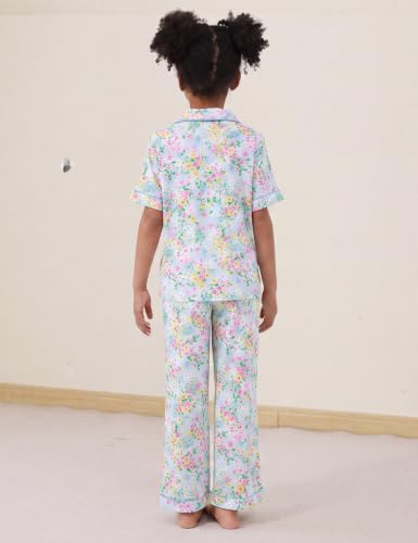 Image of Bamboo Viscose Girls' Sleepwear Short Sleeve Button Down 2-Piece Girls' Pajama Sets