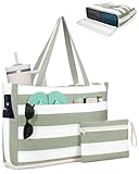 WANDF Beach Bags for Women, Large Waterproof Sandproof Beach Tote Bag with Zipper Family Pool Bags with 40oz Tumbler Pocket, Swim Cruise Vacation Essentials (Green)