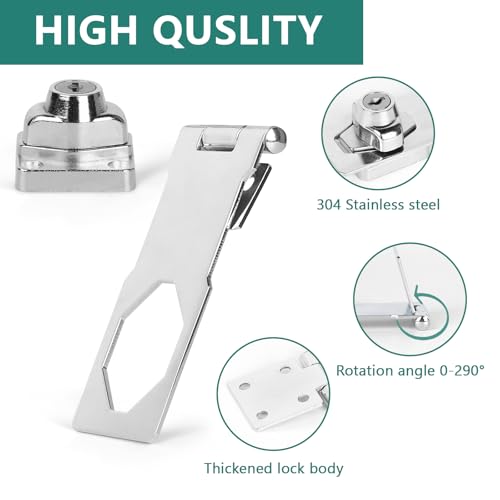 EXLECO 2x Locker Latch with Lock Latch Hasp Stainless Steel Latch with Padlock Latch Door Lock with Trap Lock for Cabinet Drawer Silber - Image 3
