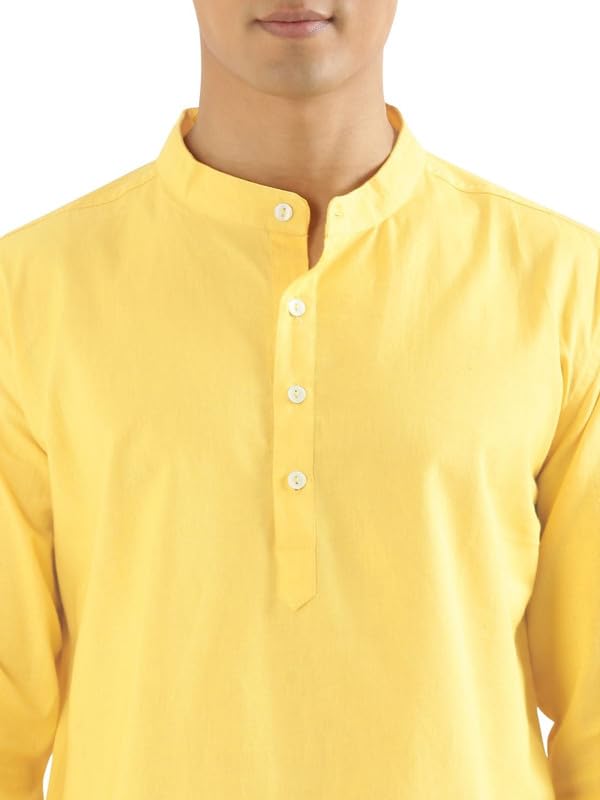 Image of SAADAA Men's Short Kurta - Linen Cotton Blend, Airy Fabric, Regular Fit, Mandarin Collar, Solid Color - Casual, Festive & Ethnic Wear