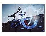 Oil Pumping Equipment Wall Art Background with Glowing Growing Forex Chart with Euro Sign Poster Prints on Canvas Trade Finance and Economy Concept Wall Decoration Framed Ready to Hang (14x28 inch x3)