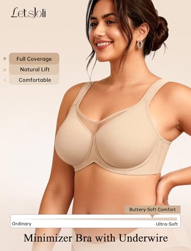 Image of LetsJoli Minimizer Bras for Women Full Coverage Underwire Plus Size Support | Unlined Cup,Cool Lightweight Comfort,T Shirt Everyday Bra,For Older Women and Large Breasts