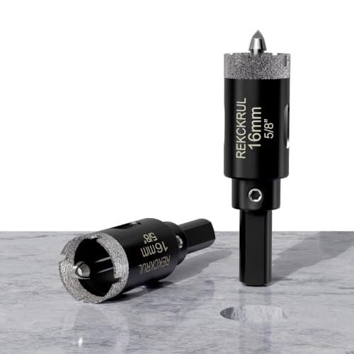 Image of 5 /8 Inch Diamond Hole Saw with Pilot Drill Bit 2PCS | Premium Tile Hole Saws Porcelain, Ceramic, Granite, Marble, Glass , 1-3 /8 inch Cutting Depth, Serrated Edge Wet /Dry Use (45mm)