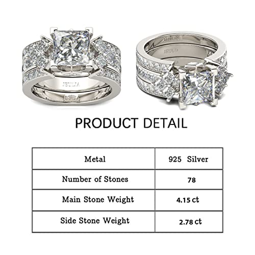 Jeulia 4.1 Carat Bridal Ring Sets for Women Princess Cut Engagement Rings Sterling Silver Wedding Band Interchangeable Rings Promise Anniversary with Jewelry Box2