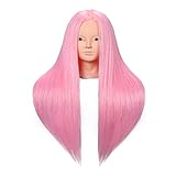 SILKY 26'-28' Long Hair Mannequin Head with 60% Real Hair, Hairdresser Practice Training Head Cosmetology Manikin Doll Head with 9 Tools and Clamp - Pink, No Makeup