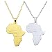 Meetlight Lot de 2 Colliers avec Pendentif Carte de l'Afrique Gravés avec Chaîne Dorée Argentée 56 cm Unisexe Femme Homme