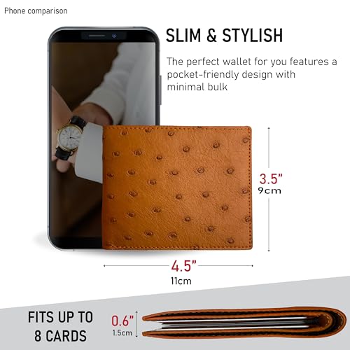 Image of HATA Men Leather Bifold Wallet RFID Blocking Front Pocket Exotic Billfold Handmade Gift For Birthday Wedding Anniversary Father's Day