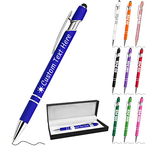 Bolígrafo Personalizado con Nombre Bolígrafos Personalizados con Punta para Pantallas Táctiles Bolígrafo de Escritura Fluida y Suave Incluido Grabado para Regalo de Cumpleaños Graduaciones-Azul