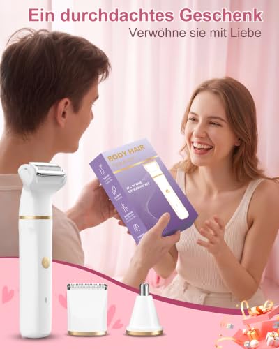 Rasierer Damen,3-In-1 Intimrasierer für Frauen & Gesichtshaarentferner für Frauen,IPX7 Wasserdicht, Nass&Trocken,Damenrasierer Elektrisch für Bikinizone,Achseln,Beine,Bikini Trimmer mit USB Aufladung