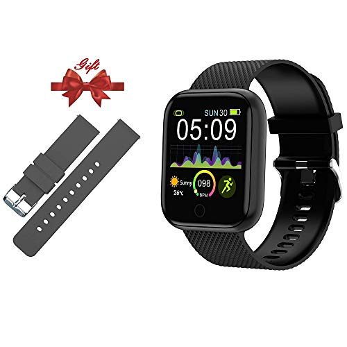 CZ Smart Watch Heart Rate for Android and iOS Phone, IP67 Waterproof Pedometer, Activity Fitness Tracker with 1.3" Touch Screen(Black),Give 2 Soft Silicone Watch Band (Black&Grey)