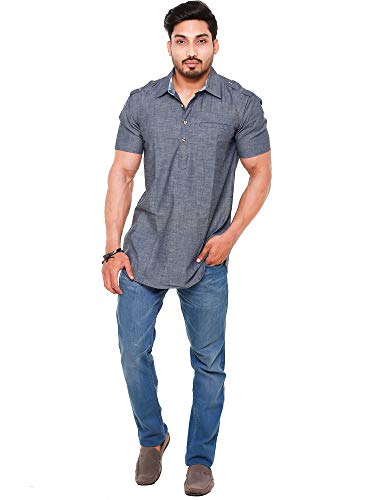 Image of Mens Cotton Linen Half Sleeve Plus Size Short Kurta