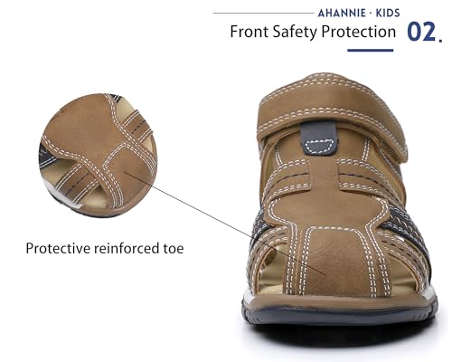 Ahannie Boys Girls Sandals for Toddler & Little Kids Closed Toe Summer Shoes with Hook Loop3