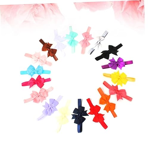 BESPORTBLE 20pcs Pure Color Shape Satin Ribbon Bow Headbands Assorted Colors Soft Elastic Hair Accessories for Newborns4