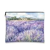 Kosmetiktasche mit Aquarell-Blumenmuster, für Damen, tragbar, klein, Leinen, Reißverschluss, für Frühlings- und Sommerfestivals, Veilchen, 7x9 Inch, Lavendel