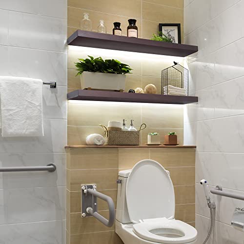 Floating Shelves, 2 Pack 36" Long Thick Handmade Rustic Floating Wall Shelves, Natural Wood Large Heavy Duty Floating Shelves For Bathroom Bedroom Kitchen Living Room, Dark Walnut #TOP1