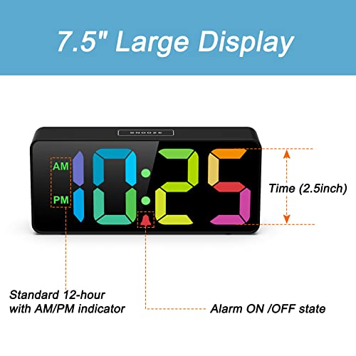 Image of Welgo 7.5 Inches Big Number Alarm Clock for Seniors & Kids | Big numbers, 0-100% adjustable brightness and volume, USB charging port, simple setup, snooze, outlet-powered bedside clock