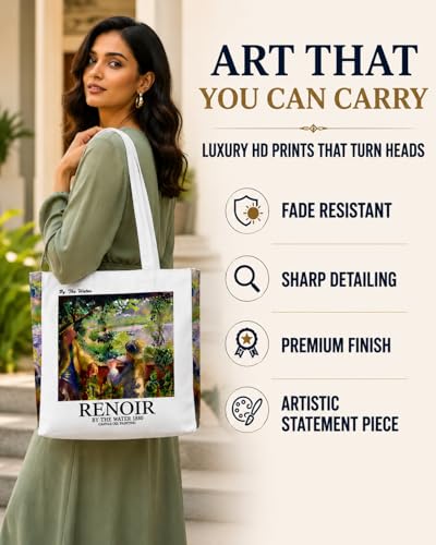Image of Artsy Canvas Tote Bag for Women | Zipper Closure, Bottle Holder & Keychain Hook | Premium Cotton Canvas Bag for Travel, College, Office | Reusable Shopping Tote Bag Gift