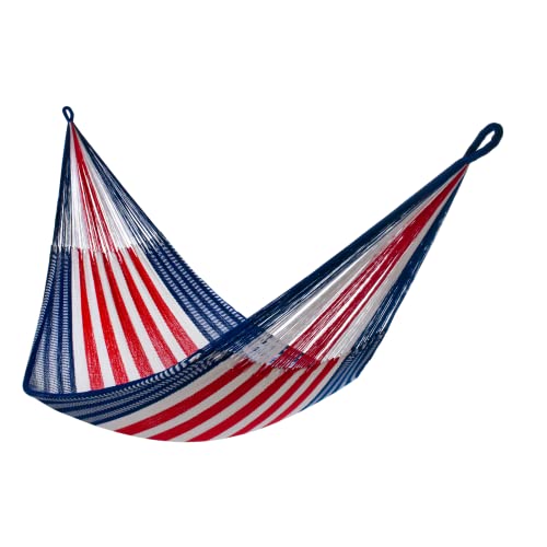 Handwoven Hammock By Yellow Leaf Hammocks - Double Size, Fits 1-2 Ppl, 400Lb Max - Weathersafe, Super Strong, Easy To Hang, Ultra Soft, Artisan Made - Color: Red - White - Blue #TOP13