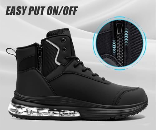 Image of LARNMERN Steel Toe Work Boots Men Waterproof Non Slip Shoes Comfortable Lightweight Side Zipper Industrial Safety 6 Inch Boots 51763 (10 Men, Black)