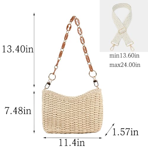 Image of Beaguful Women's Handmade Woven Shoulder Bags Straw Crossbody Purse Stylish Beach Hobo Handbags with Zipper Closure
