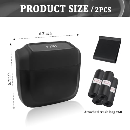 IHOTDER 2PCS Car Trash Can with Lid + 60PCS Garbage Bags,Mini Trash Can Interior Accessories for Door/Seat/Center Console/Home/Office,Multifunctional Car Organizers and Storage (Black)