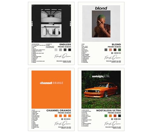 Frank Poster Ocean Album Cover Signed Limited Posters Print Rapper Music Posters Canvas Wall Art Room Aesthetic Set of 4 for Teen and Girls Dorm Decor 8x10 inch Unframed