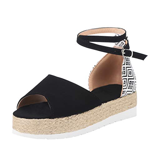 Sandalen Damen Espadrille Sandaletten Sommer Plateau Riemchensandalen knöchelriemen Plateauschuhe Peep Toe Bequeme Knöchel Schnalle Römersandalen Cover