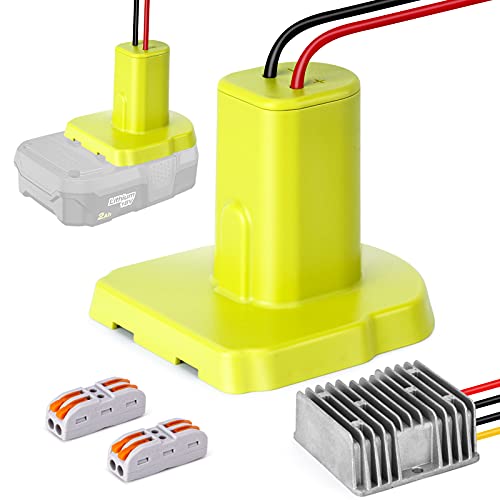 for Power Wheels Adaptor for Ryobi 18V One+ P108 P107 P102 Battery Dock Power Connector DIY RC Toy Car 12 Gauge Robotics with Step Down 8-40V to 12V 6A 72W DC Power Converter & 2 PCS Wire Terminal