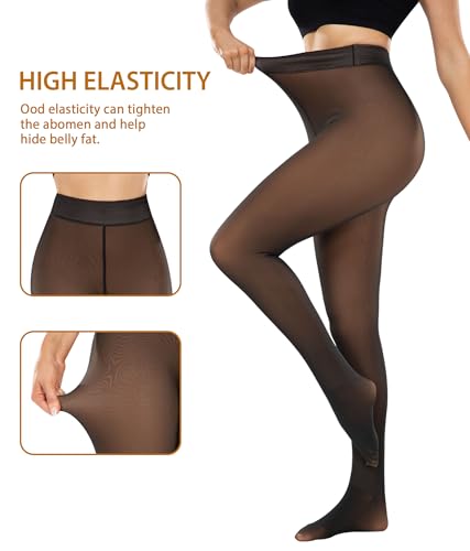 Image of CHRLEISURE Women's Fleece Lined Tights - Fake Sheer Warm Pantyhose Thick Winter Leggings