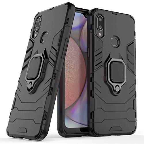 MRSTER Samsung Galaxy A10s Case, Heavy Duty Armor Dual Layer Shock Resistant Hybrid Protective Case Cover with Ring Holder Kickstand for Samsung Galaxy A10s. HB Black
