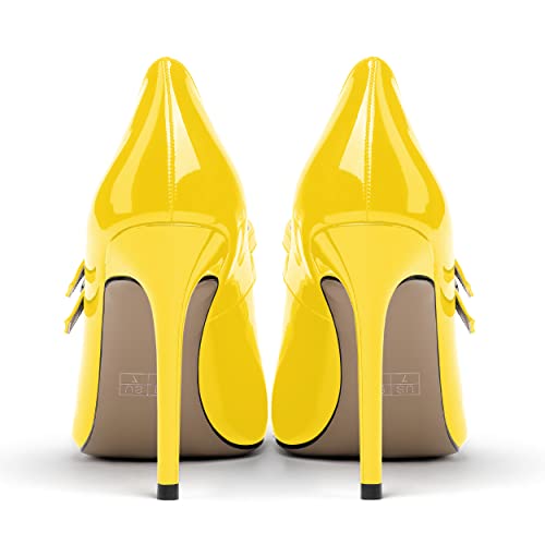 MERRORI Women's Party Slip On Patent Solid Pointed Toe T Strap Sexy Stiletto High Heel Pumps Shoes 4 Inch4