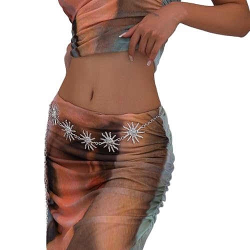 Vintage Sunflower Waist Chain Belt for Women Dress Long Gold Sun Metal Chunky Chain Belly Belt Summer Beach Sunflower Waist Body Jewelry2