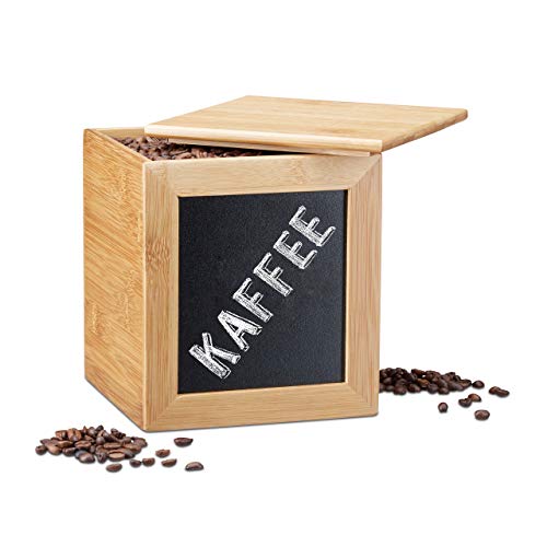 Relaxdays Aufbewahrungsbox mit Tafel, schmale Holzbox, Bambus, mit Deckel, für Küche, HBT: 17 x 15,5 x 15,5 cm, natur