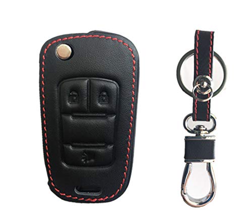 KAWIHEN Leather Key Fob Case Cover Compatible with 2010 2011 2012 2013 2014 2015 2016 2017 Chevrolet Equinox Sonic GMC Terrain OHT01060512 AVL-B01T1AC 20835402（black）