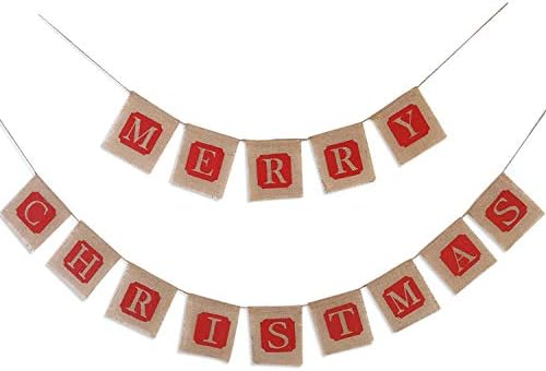 Christmas Banner Burlap, Merry Sign Christmas Bunting, Jute Banners Garlands, Holiday Natural Bunting, Great for Xmas Party Decoration Photo Prop Dรฉcor, Christmas Banner, Party Supplies