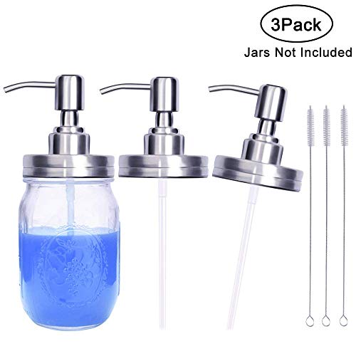 Radidi Soap Dispenser Lids, 3 Pack Stainless Steel Mason Jar Soap Dispenser Lotion Dispenser Pump Soap Dispenser Lids Rustproof Bathroom Accessories
