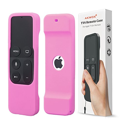 AKWOX Protective Case for Apple TV 4K / 4th 5th Gen Remote - Light Weight [Anti Slip] Shock Proof Silicone Cover with Lanyard (Pink) - not for Series 6th Gen 2021
