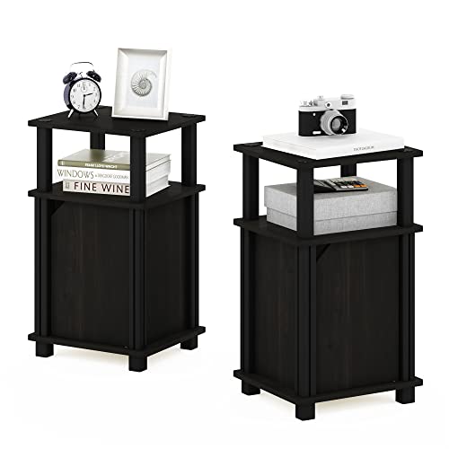 Image of Furinno Brahms 3-Tier End Side Sofa Table /Nighstand with Door, 2-Pack, Espresso /Black