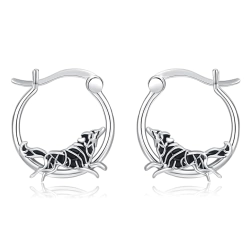 1 Orecchini a cerchio con lupo vichingo, in argento Sterling con lupo nordico, 30mm, Argento sterling, nessuna.