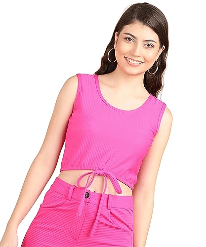 Image of POPWINGS Casual Solid Ribbed Crop Top for Women || Sleeveless Crop Top for Women || V-Neck Crop Top for Women || Women Crop Top for Summer