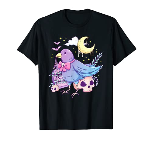 Kawaii Pastel Goth Cute Creepy Crow Raven Skull T-Shirt