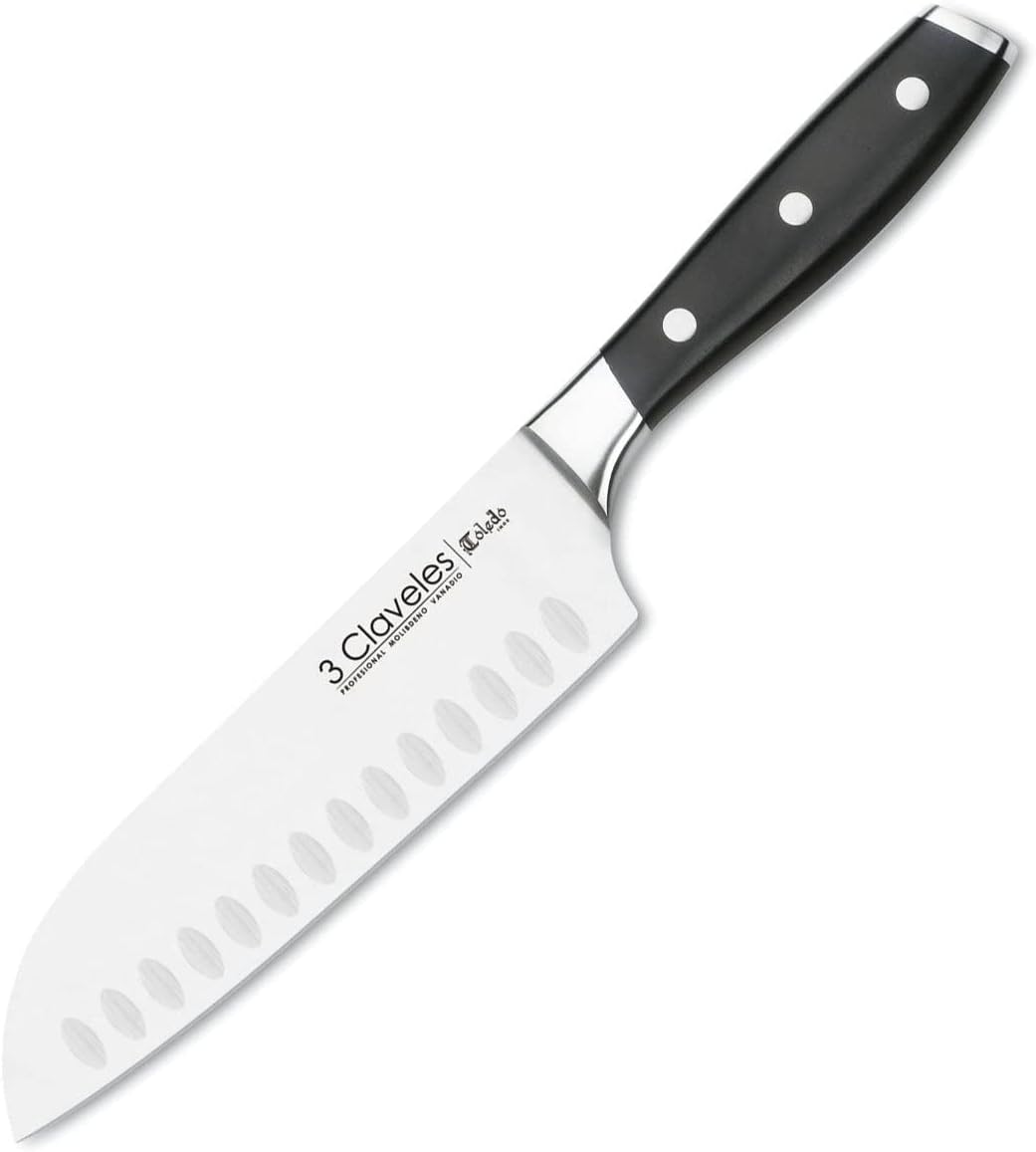 3 Claveles Japanese Santoku Knife, Forged, Meat, Fish and Vegetables, Stainless Steel, Line Toledo (18 cm - 7 inch)