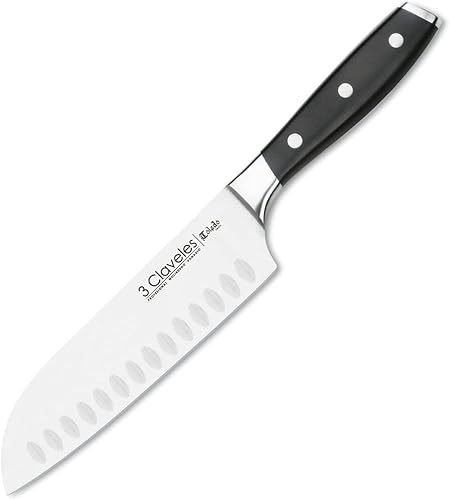 3 Claveles Cuchillo Santoku japonés, forjado, carne, pescado y verduras, acero inoxidable, línea Toledo (7.1 in - 7 pulgadas)