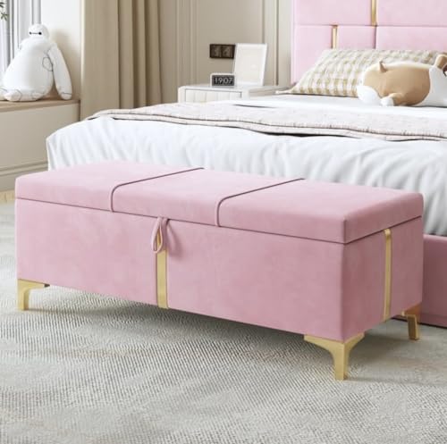 Image of LEGACY OF COMFORT Varvara Upholstered Ottoman Storage Bench for Living Room Velvet Chest for Sofa Couch Bedroom Entryway Ottoman (Pink)
