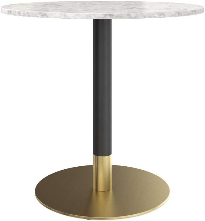 Nathan James Lucy Small Mid-Century Modern Kitchen or Dining Table with Faux Carrara Marble Top and Brushed Metal Pedestal Base, Black/Gold - Tables