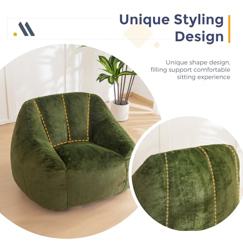 Image of MAXYOYO Bean Bag Chair, Comfy Bean Bag Sofa with Back Support, Faux Fur Bean Bag Chair for Adults and Kids, Stuffed Floor Sofa for Living Room, Bedroom, Apartment, Green